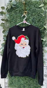 Vintage Santa chenille patch black sweatshirt Reg & Plus Size