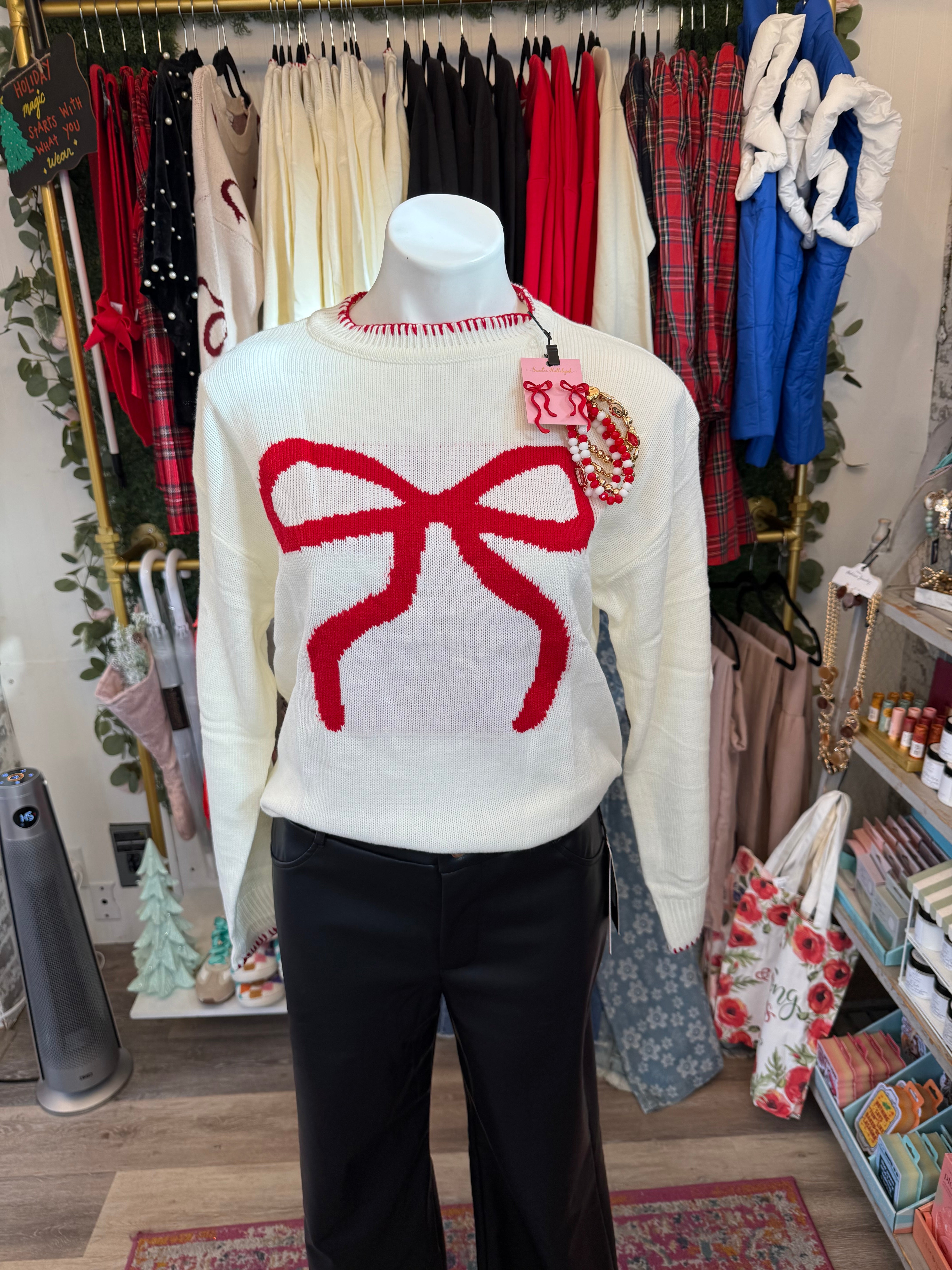 Holiday bow sweater