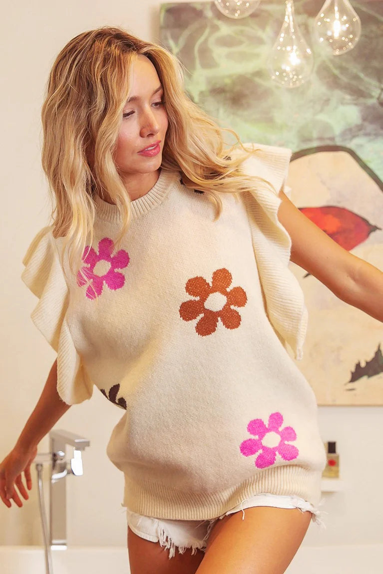 Bibi Floral short sleeve sweater