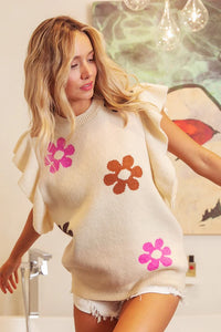 Bibi Floral short sleeve sweater