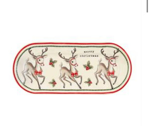 Mudpie Vintage Santa & Reindeer Everything Christmas Platter Plate