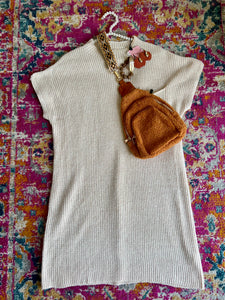 Cream drop shoulder pocket sweater dress