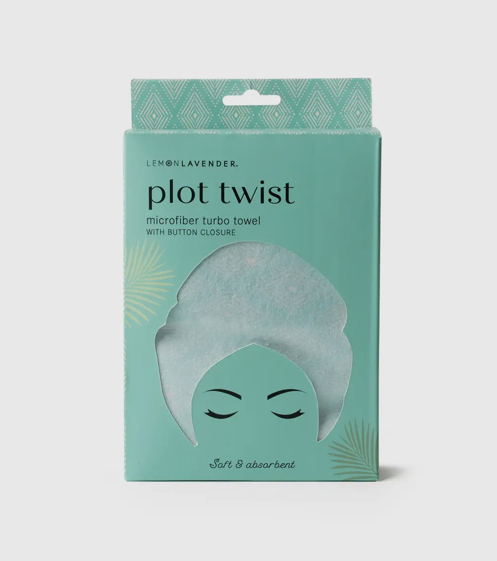 Plot Twist microfiber turbo head towel w/ button closure