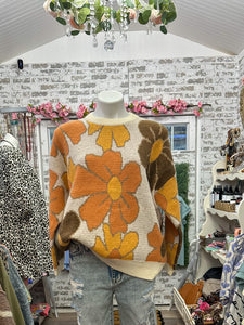 BiBi retro 70's flower fall sweater