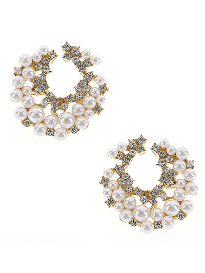 Holiday gold, pearl & rhinestone earrings