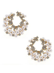 Holiday gold, pearl & rhinestone earrings