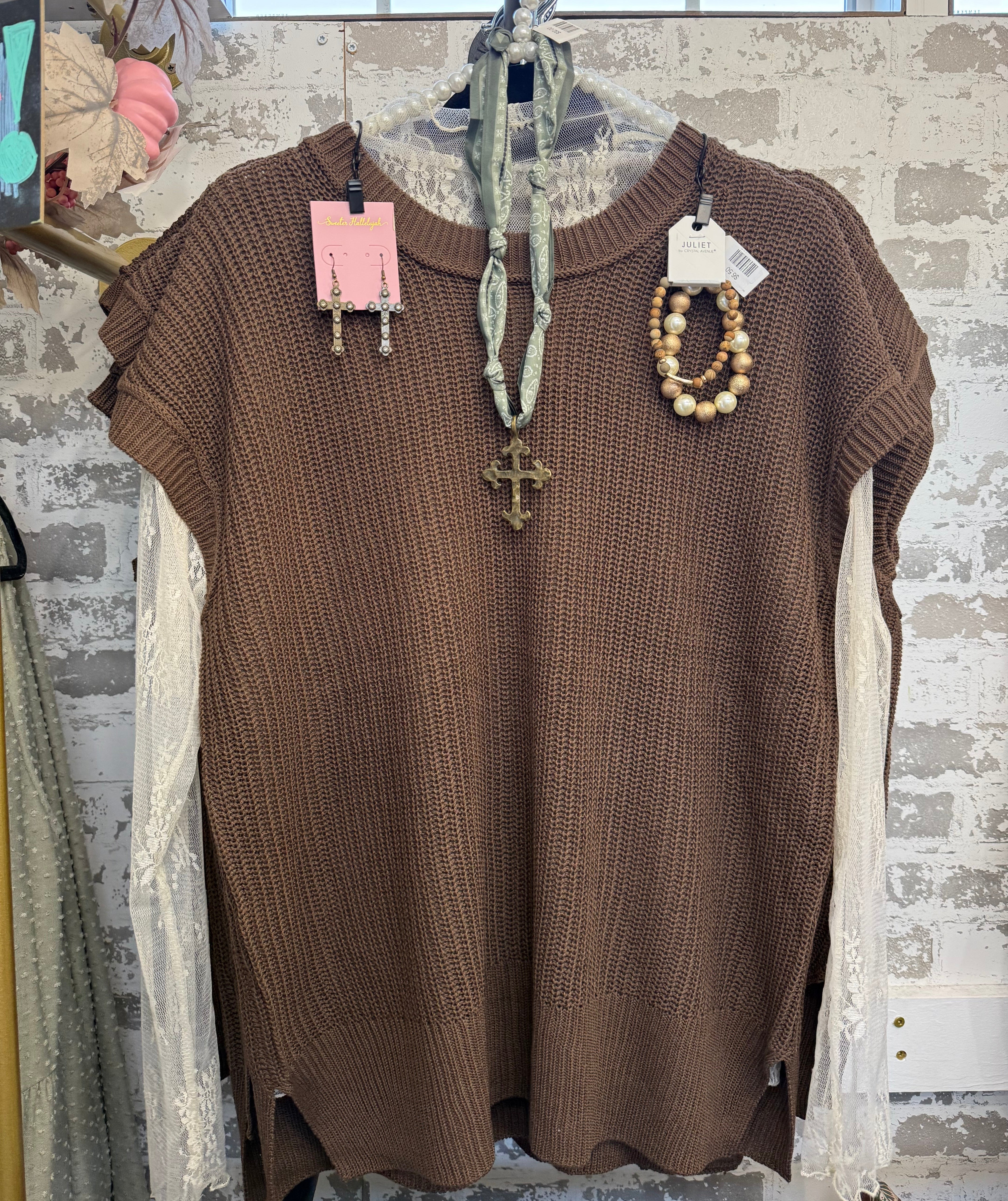 Zenana brown or black short sleeve sweater top