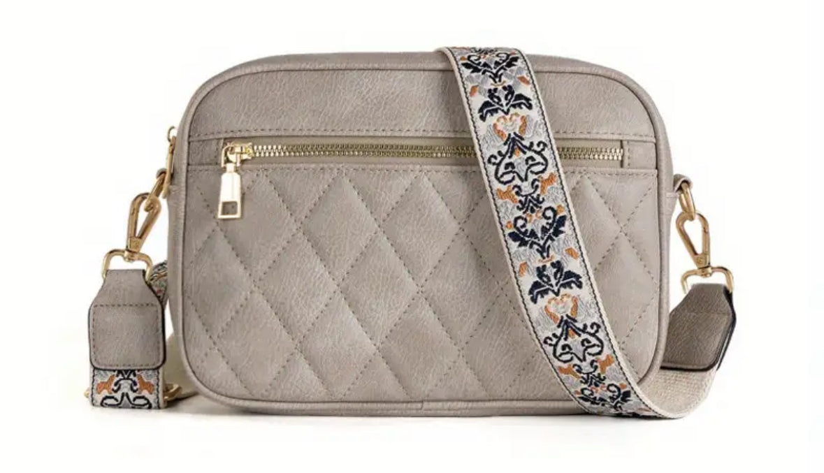 Quilted guitar strap crossbody handbag Grey or Brown