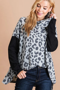 Bibi grey leopard cowl neck top