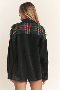 Christmas Plaid frayed hem Shacket Green or Red