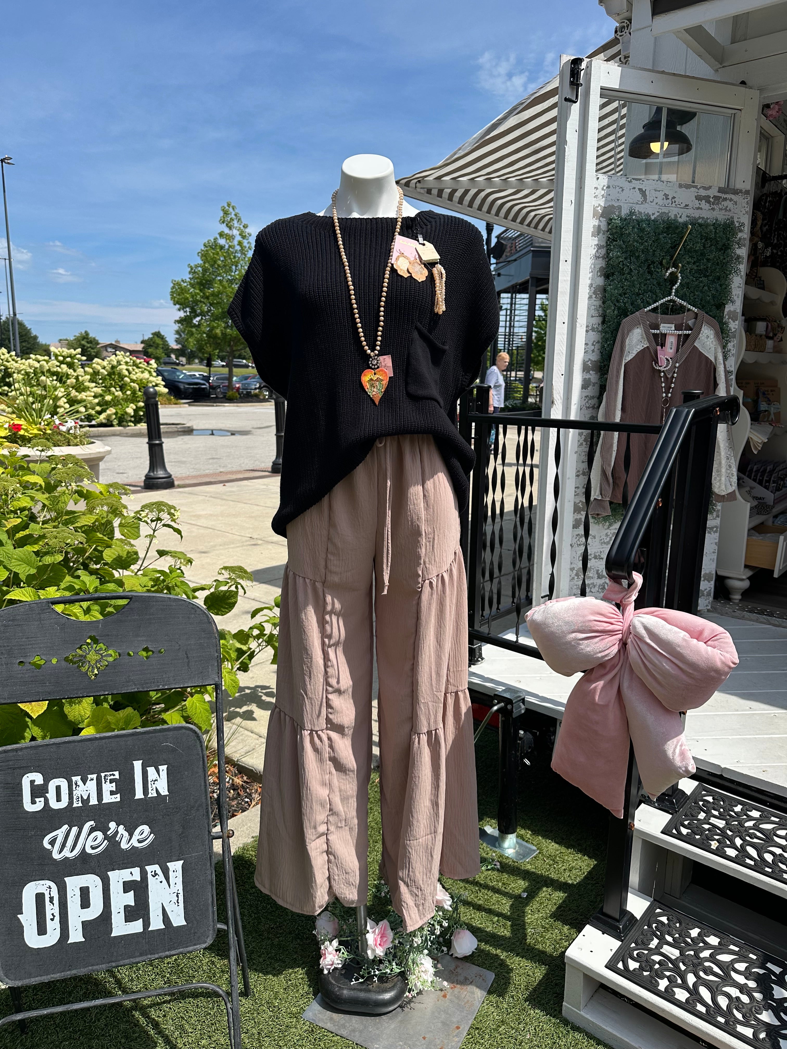 Ruffle tiered tan wide leg dress pants Reg & Plus Size