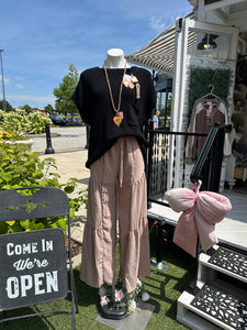 Ruffle tiered tan wide leg dress pants Reg & Plus Size