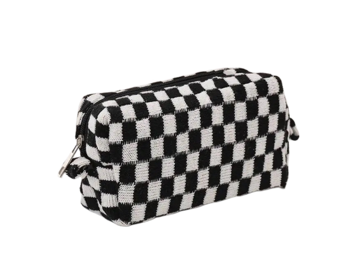 Checkered makeup cosmetic bag