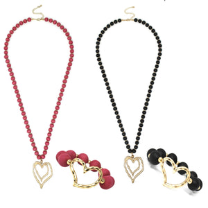 Valentine's Day wood bead gold heart necklace or bracelet pink or black