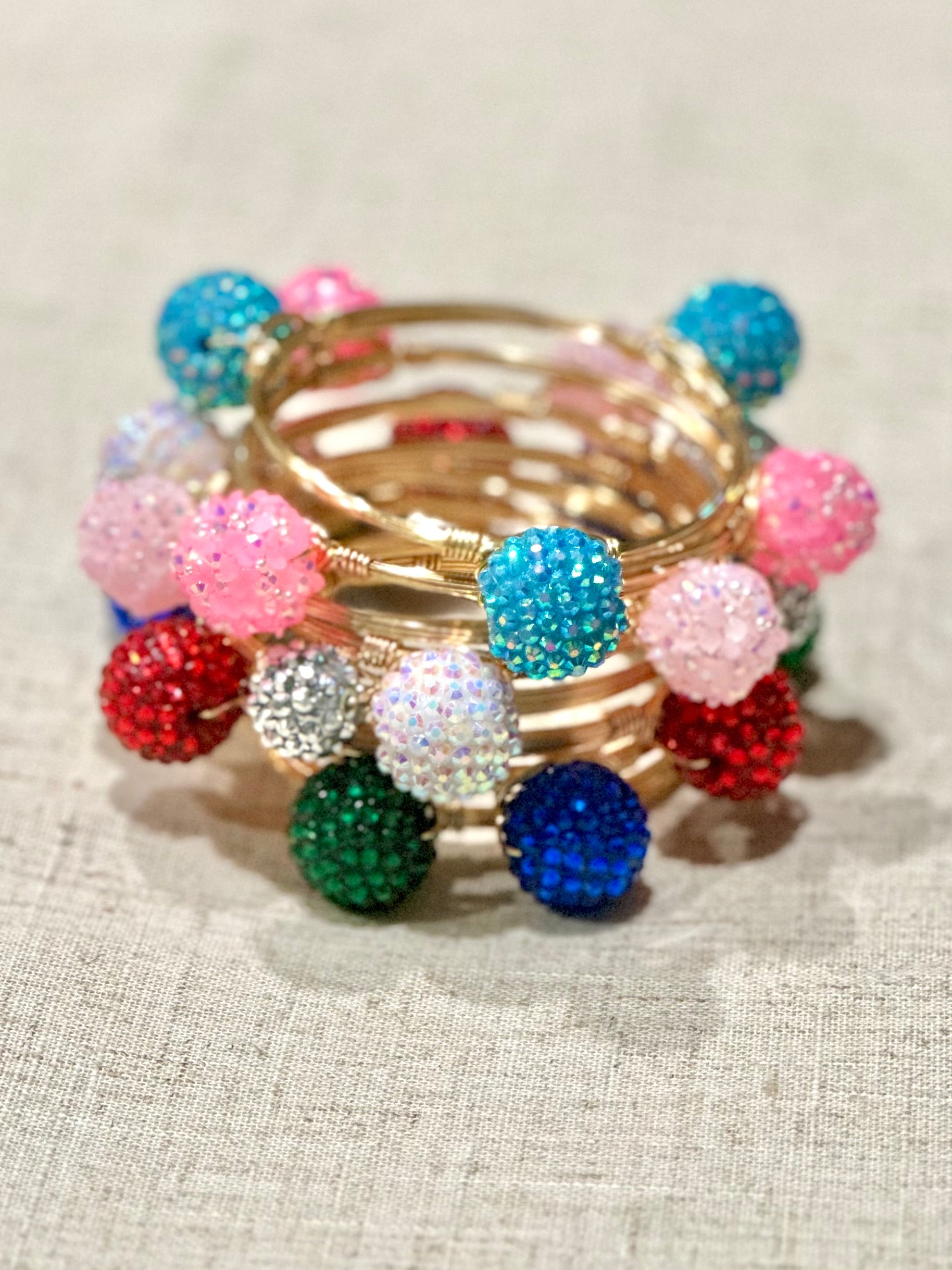 Handmade rhinestones bead sparkle gold stack layering bracelet