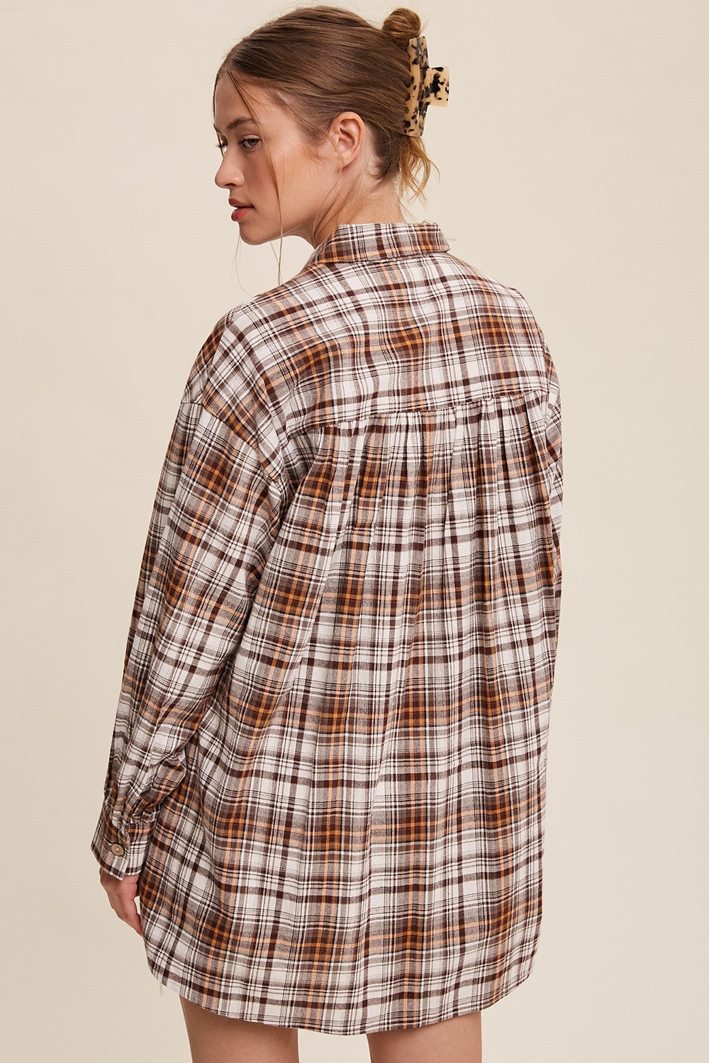 Brown plaid baby doll style long flannel