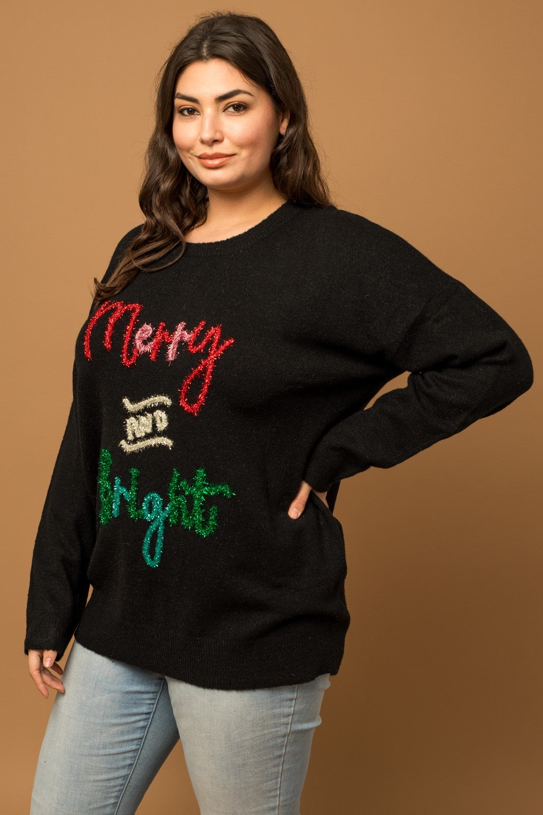 Merry and bright sparkly Christmas tinsel sweater Reg. & Plus Size