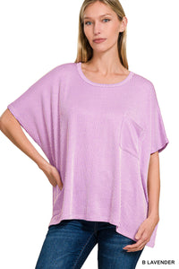 Zenana corded ribbed oversized short sleeve pocket top