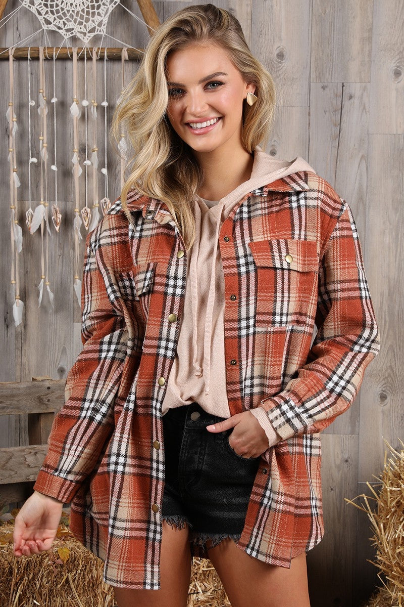 Plus Size rust fall plaid flannel