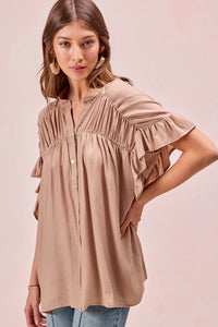 Bibi tan cinched flutter top