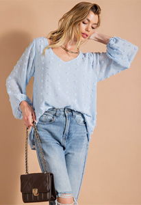 Baby Blue Swiss Dot Dressy Top