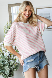 7th Ray pink striped puff sleeve top