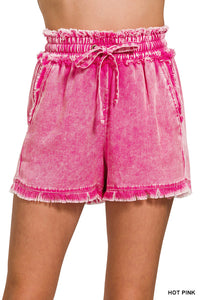 Zenana MINERAL WASHED FRAYED SHORTS