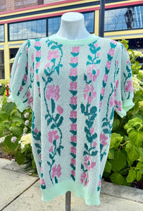 Floral mint green puff sleeve short sleeve sweater Regular & Plus Size