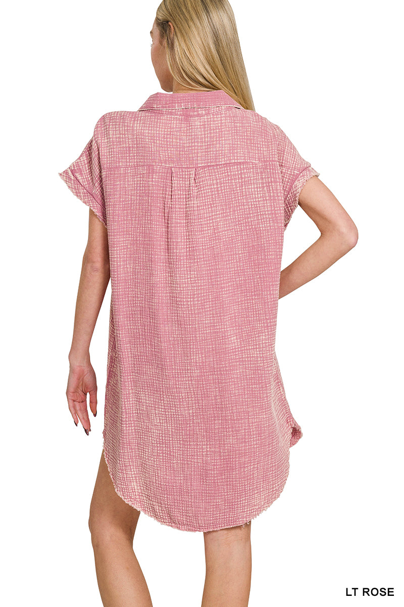 Mauve Zenana collared button down mineral washed dress