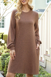 Fall balloon sleeve heatherd pocket dress