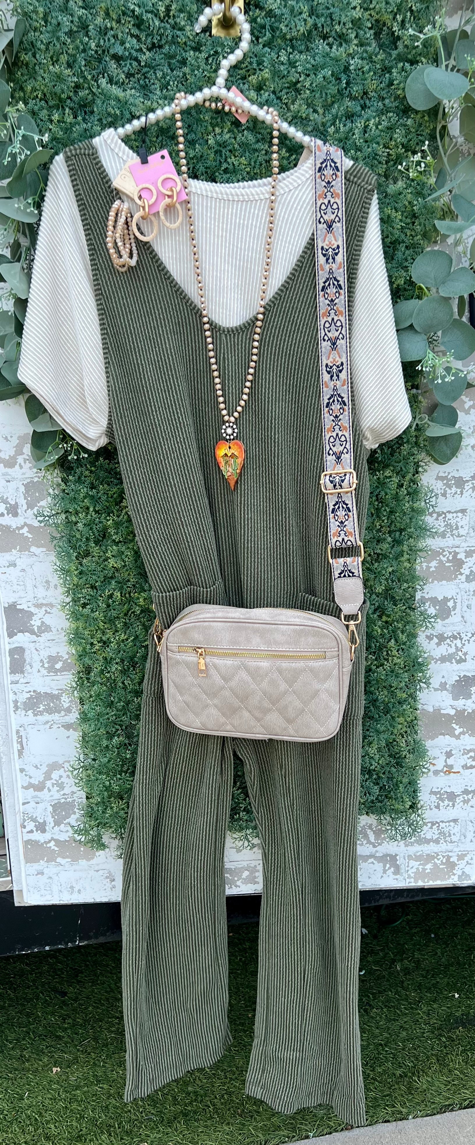 Olive ribbed jumpsuit Reg & Plus Size
