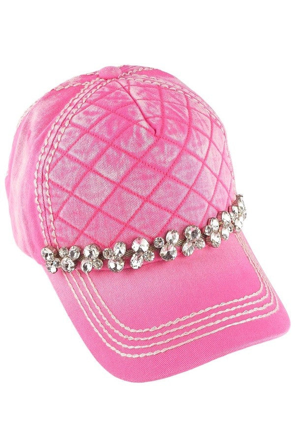 Olive & Pique khaki, pink, grey quilted rhinestone hat