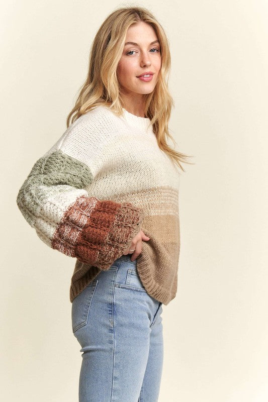 Oversize puff sleeve ombré sweater