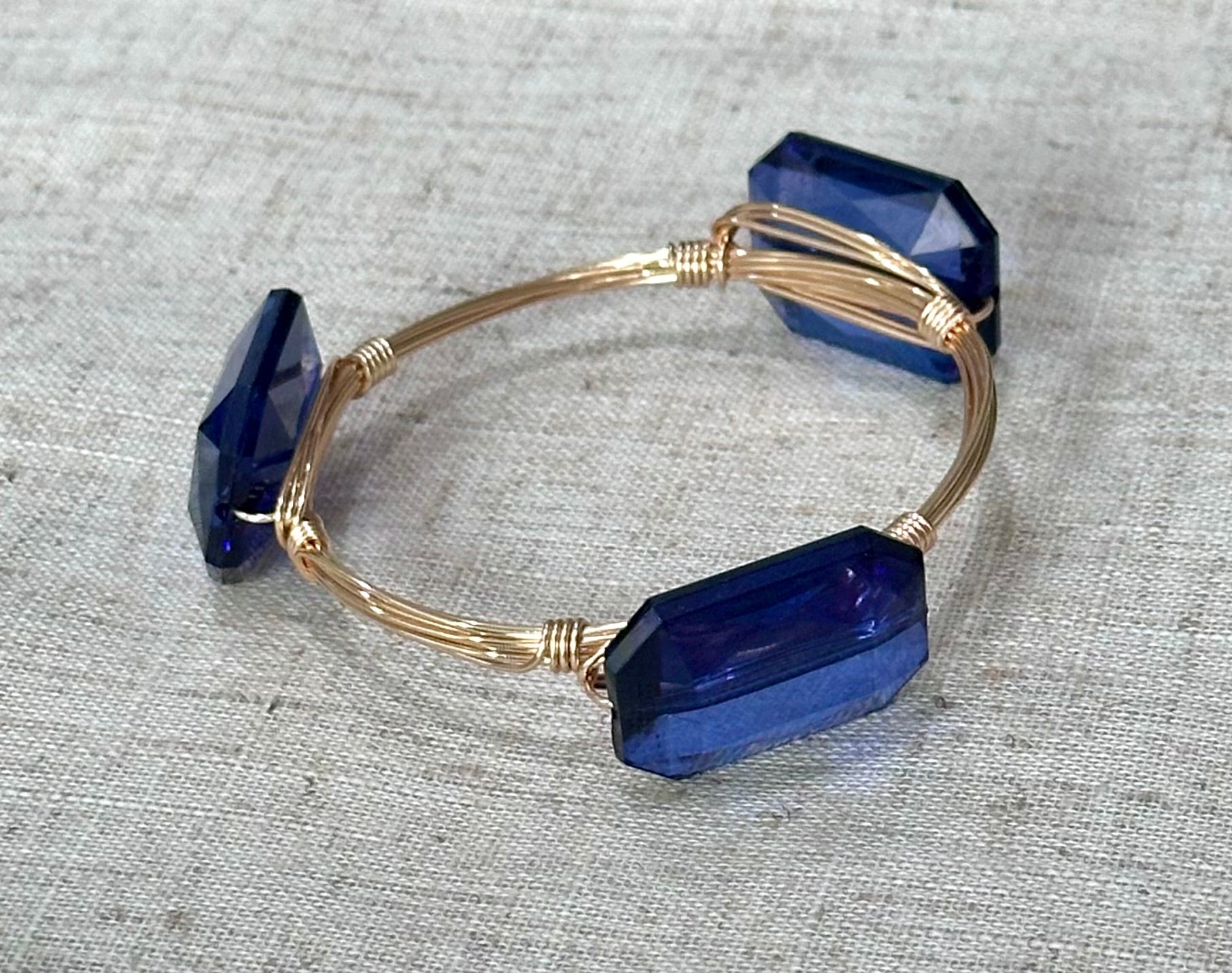 Handmade gem gold stack layering bracelet