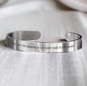 Silver scripture bangle bracelet
