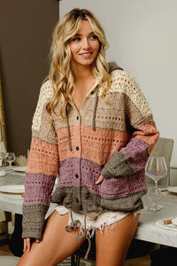 Spring crocheted color block hoodie sweater
