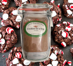 Chocolate Peppermint Crunch Cookies in a bag