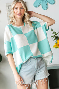 Teal checkered oversized top Regular & Plus Size