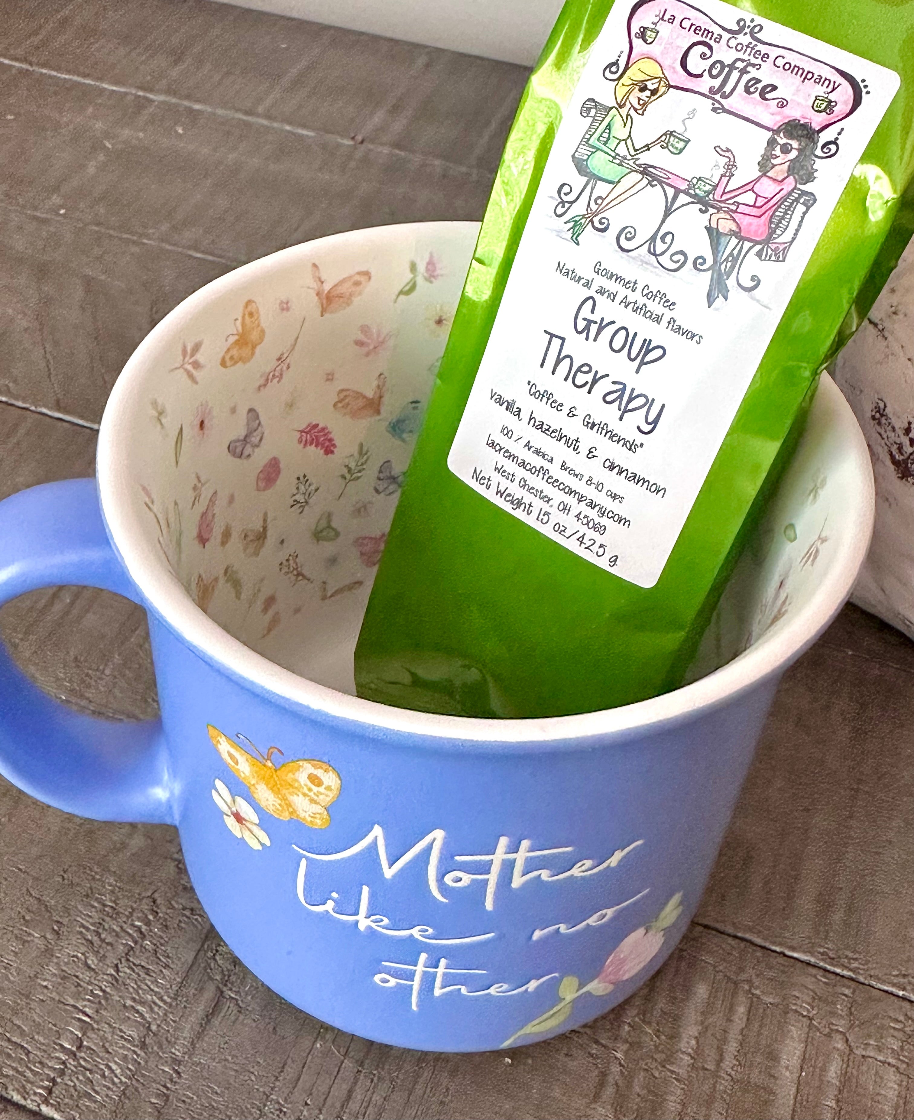 Mother's Day Periwinkle butterfly, flower "Mother Like No Other" coffee mug