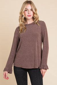 Brown ruffle detail layering top Regular & Plus Size