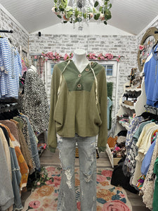 Bibi olive waffle knit hoodie