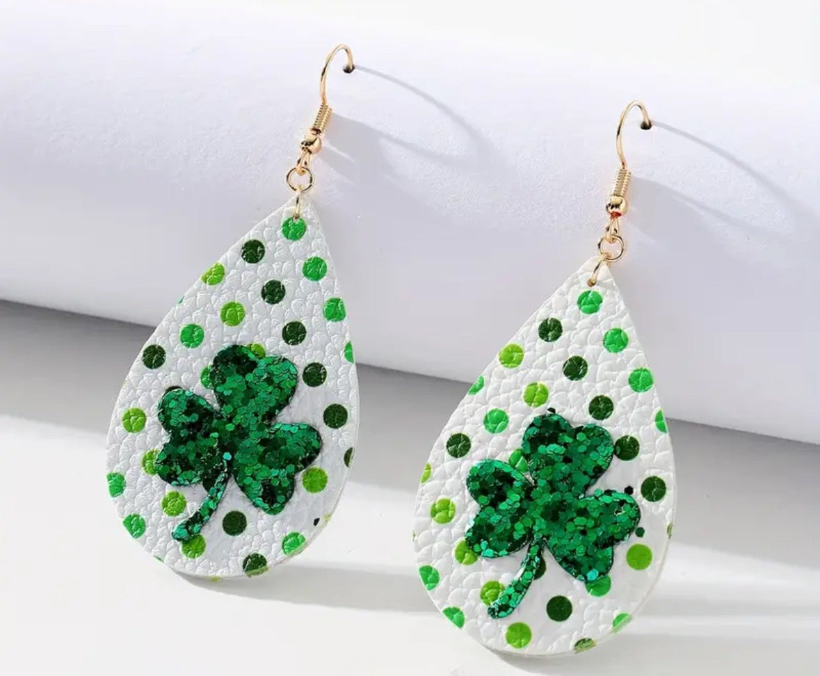 St. Patrick's Day green shamrock polka dot earrings