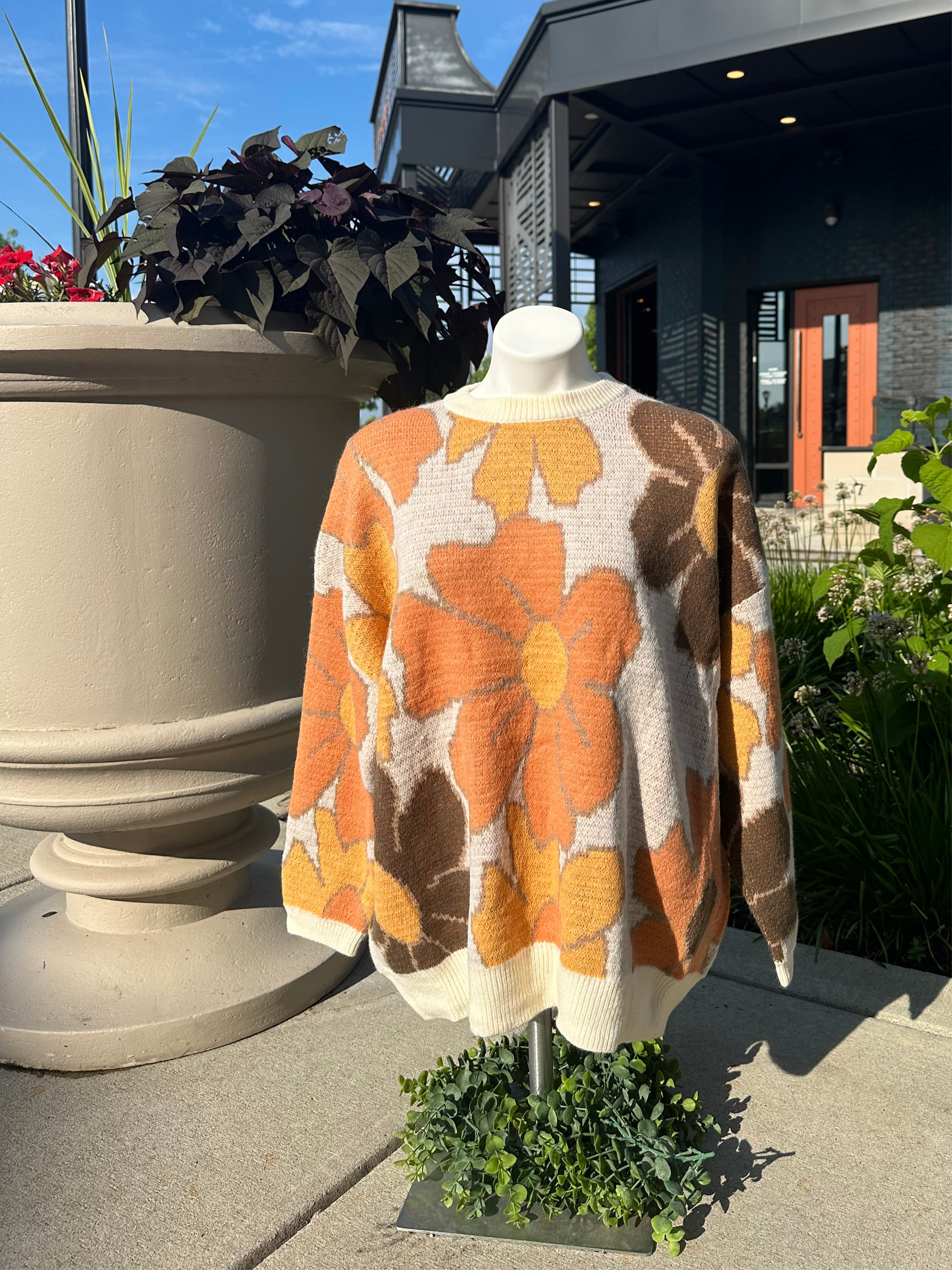 BiBi retro 70's flower fall sweater