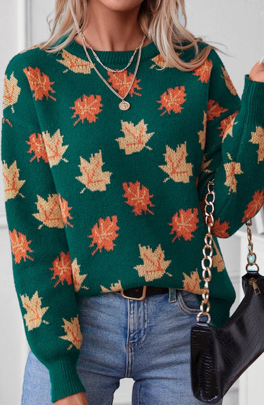 Fall leaves green sweater