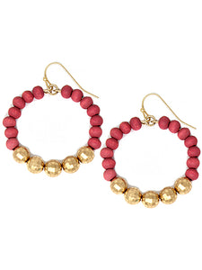 Wood & gold disco ball round hoop earrings