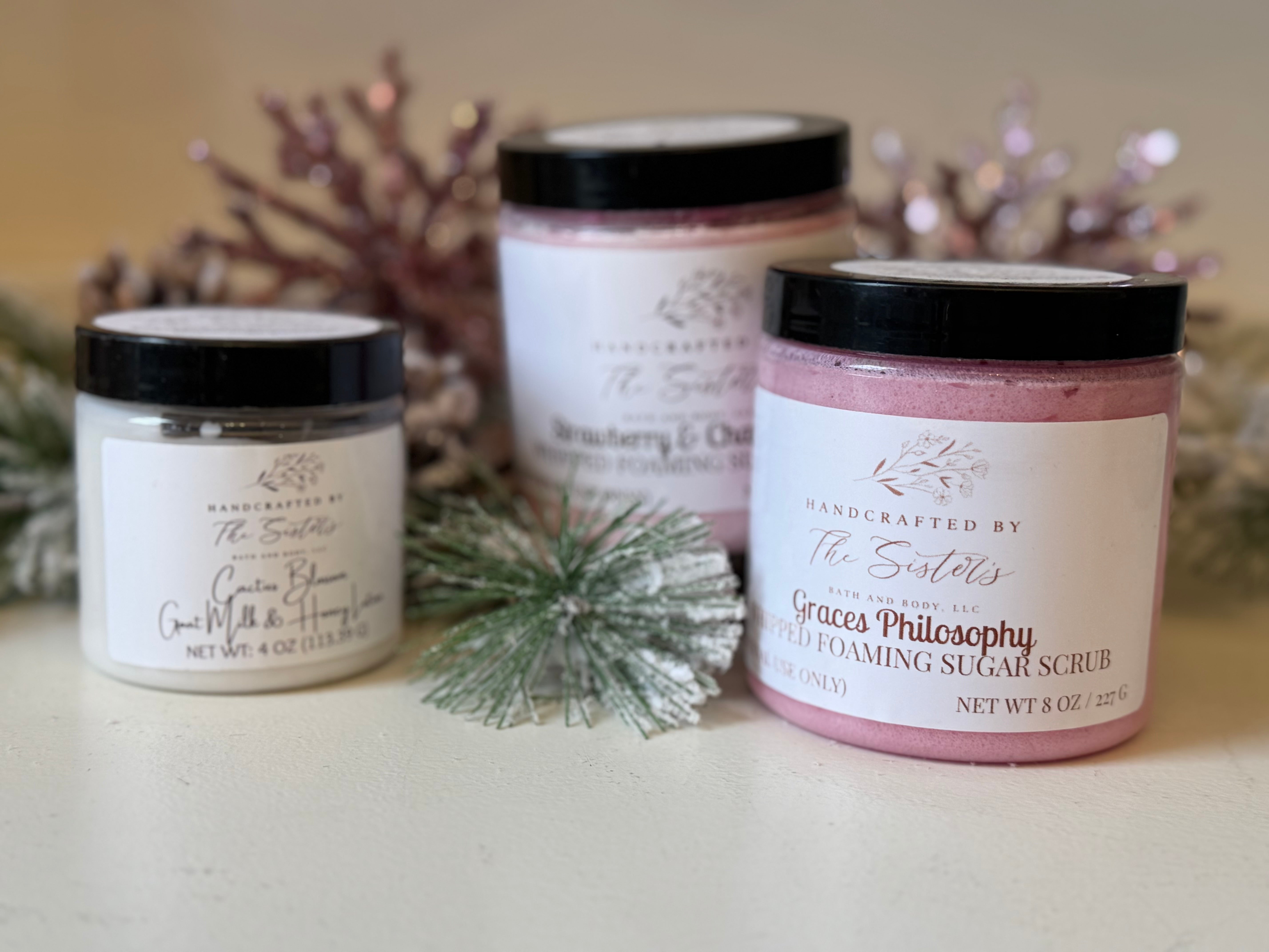 Handcrafted by the sisters sugar scrub