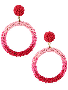 Pink color block hoop seed bead earrings