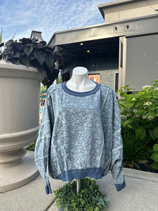 Bibi denim floral frayed detail pull over oversize sweatshirt style top