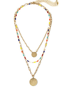 3 layer gold multi bead necklace