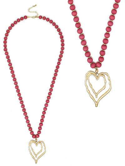 Valentine's Day wood bead gold heart necklace or bracelet pink or black